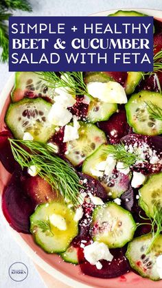 beet and cucumber salad with feta in a bowl on a table