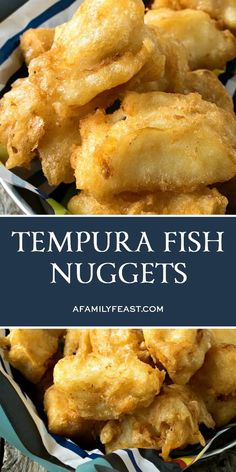 tempura fish nuggets in a bowl with text overlay