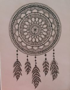 a drawing of a black and white dream catcher