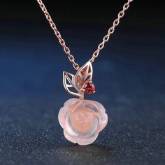 Majestic Rose Quartz & Garnet Necklace Women Flower, Magical Jewelry, Rose Quartz Pendant, Rose Quartz Necklace, Planting Roses, Quartz Jewelry, Flower Rose, Kandy, Rose Quartz Gemstone