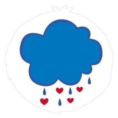 a blue cloud with hearts on it and rain falling from the clouds in the sky