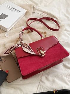 BirdinBag - Stylish Red PU Leather Chain Crossbody Bag with Scarf Detail for Women Red Rectangular Phone Bag With Detachable Strap, Red Double Handle Bag With Mobile Phone Pocket, Red Double Handle Bag For Mobile Phone, Large Capacity Red Crossbody Phone Bag, Red Top Handle Bag For Mobile Phone, Shoulder Bag With Hasp Closure For Gift, Daily Use Bag With Chain Strap And Top Handle, Red Top Handle Bag With Hasp Closure, Red Rectangular Flap Bag With Mobile Phone Holder