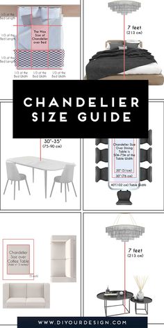 the chandelier size guide is shown with instructions to make it look like an open book