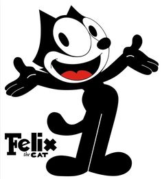 a black and white cartoon cat with its arms out