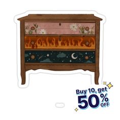 a sticker with the words buy 10 get 50 % off on fire and flowers