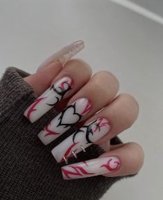 Valentines Day Nails Alternative, Goth Acrylic Nails, Nails Board, August Nails, Punk Nails, Anime Nails, Goth Nails