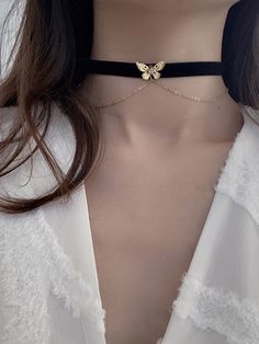 Black  Collar  Polyester   Embellished   Women Fashion Jewelry Men Choker, Goth Vintage, Aesthetic Accessories, Party Aesthetic, Collar Choker, Womens Chokers, Heart Choker, Butterfly Pendant Necklace