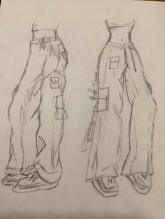 two drawings of women's pants and shoes