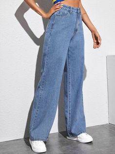 High Waisted Baggy Jeans, Wide Leg Jeans Outfit, High Waisted Wide Leg Jeans, Denim Pants Women, Wide Leg Denim, Trendy Fashion Women, Cute Casual Outfits, Wide Leg Trousers