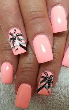 Palm Tree Nail Art, Tropical Nail Art, Tropical Nail Designs, Tree Nail Art, Palm Tree Nails, Tropical Nails, Tree Nails, Vacation Nails