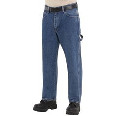 When you need to rely on a pair of jeans to get you through the work day, this men's Bulwark FR pair is the one to go to.JEANS FEATURES Flame resistant with Excel FR Triple-needle felled seams Hammer loop on left leg Utility loop on back under waistband 2 deep scoop front pockets, 2 oversize hip pockets & 1 double rule pocket on right leg Concealed button closureThis garment meets or exceeds the standards for HRC2, Arc Rating ATPV 21 calories/cmÂ², NFPAÂ® 2112 Compliant Certified by Underwri Denim Dungaree, Uniform Shirt, Dungaree Jeans, Safety Clothing, Bottom Clothes, Dungarees, Small Shop, Denim Wash, Mens Bottom