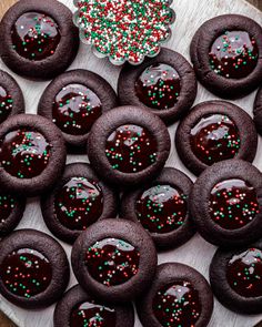 chocolate cookies with sprinkles on a plate