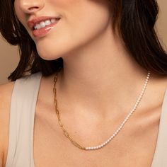 Half classic pearls, half modern chain… for all of us who want both. Half Pearl Necklace, Chain Pearl Necklace, Pearl Jewelry Shop, Uncommon James, Paperclip Chain Necklace, Gold Pearl Necklace, Jewelry Cleaner, Selling Jewelry, Cleaning Jewelry