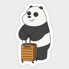 a sticker with a panda bear holding a piece of luggage in it's paws