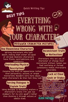 a poster with the words, best tips everything wrong with your character and other characters