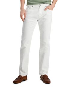 in stock Classic Jeans With 5-inch Inseam, Straight Fit Solid Bottoms With Pockets, Solid Straight Fit Bottoms With Pockets, Solid Bottoms With Pockets And Straight Fit, White Flat Front Bottoms With Welt Pockets, White Ripped Jeans, Coat White, Regular Fit Jeans, Belted Blazer