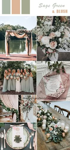 a collage of photos with flowers and greenery