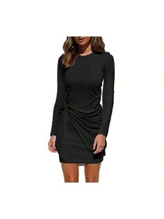 This form fitting bodycon dress is made of soft, breathable fabric. It's a versatile style that can be dressed up or down. The tie waist detail gives a flattering drape that looks good on a variety of body types.

Tie waist detail
Soft fabric with stretch
Bodycon silhouette
65% cotton, 35% Polyester
Haute Edition Long Sleeve Tie Waist Bodycon Cocktail Dress Black Casual    Plain    Women Clothing, size features are:Bust: ,Length: ,Sleeve Length: Spring Fitted Mini Dress With Tie Fastening, Fitted Mini Dress With Tie Fastening, Fitted Spring Dress With Knot Detail, Chic Fitted Dress With Side Ties, Black Mini Dress With Tie Waist, Fitted Tie Waist Mini Dress For Night Out, Spring Dresses With Tie Waist And Stretch Fit, Spring Stretch Dress With Tie Waist, Chic Bodycon Mini Dress With Drawstring