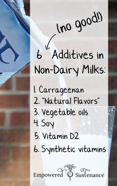 a glass filled with liquid next to a sign that says, no good 6 actives in non - dairy milks