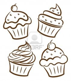 cupcakes with icing and sprinkles drawn in brown on white