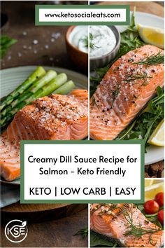 Creamy dill sauce over salmon with asparagus, highlighting keto-friendly, low-carb meal. Creamy Dill Sauce For Salmon, Grilled Salmon With Dill, Creamy Lemon Dill Sauce, Dill Yogurt Sauce, Salmon With Dill, Dill Sauce For Salmon, Almond Crusted Chicken, Crispy Salmon, Crusted Chicken Tenders