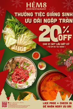 an advertisement for a chinese restaurant with various food items on the table and in front of it