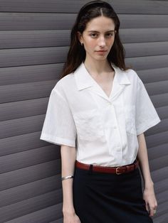 This is a trendy and feminine half shirt by THE RYE that is made out of high quality and sturdy material. With distinctive mood of the design and clean and refined look, you can style it for your modern and feminine daily outfit.- Feminine and comfortable mood- Soft touch of tencel and nylon blend fabric- Button and loop on the collar Relaxed Fit Shirt With Lapel Collar For Office, White Lapel Collar Tops For Work, Modern Tops With Relaxed Fit And Lapel Collar, Modern Lapel Collar Top For Office, Modern Tops With Lapel Collar For Office, Modern Office Top With Lapel Collar, Summer Office Shirt With Lapel Collar, Workwear Tops With Pockets And Collared Neckline, White Lapel Collar Blouse For Office