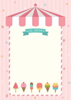 an ice cream shop with pink and white striped background