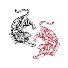 Black and Red Tigers - Temporary Tattoo New School Tattoos, Asian Tigers, Backpiece Tattoo, Buddha Tattoos, Tiger Tattoo Design, Muster Tattoos, Ornamental Tattoo, Tattoos Geometric