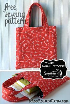 the mini tote bag sewing pattern is shown