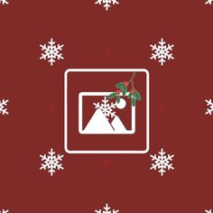 a red background with white snowflakes and a christmas tree on the left side