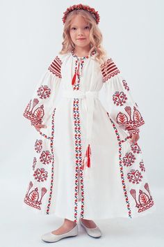 Embroidered dress for girl Ukrainian Linen dress. Ukrainian dress, Traditional Ukrainian dress for children, Gift For Girl Ukraine by EmbroideredCloth on Etsy Russian Dress, Ukrainian Vyshyvanka, Ukrainian Fashion, Ukrainian Style, Ukrainian Clothing, Ukrainian Dress, Embroidered Dress Boho, White Embroidered Dress, Dress Girls