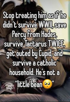 a person sitting on top of a couch with the caption saying stop treating him as if he didn't survive wwii,