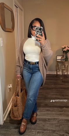 Tan Sweater Work Outfit, Realtor Outfits For Women Winter, Realtor Winter Outfits, Brown Fits Black Women, School Counselor Outfits Work Wear, Snow Day Work Outfit Office, Property Manager Outfit, Rainy Office Outfit, Daytime Party Outfit