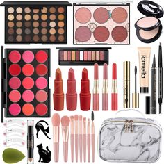 PRICES MAY VARY. 🎁【All In One Makeup Set】This makeup set for girls contains: Lipstick,Lip Gloss,Lipstick Palette,Powder Case,Liquid Foundation, Blush Palette,Eyeshadow Palette,Mascara,Brow Pencil,Eyeliner, Contour Pen,Brow Sticker,Powder Puff,Makeup Brush Set,Cosmetic bag 🎁【Complete cosmetics】This makeup set for women contains a complete range of cosmetics, which can easily create a variety of makeup looks, suitable for different occasions. The provided cosmetic bag can easily store these cosm All In One Makeup, Eyeliner Stickers, Professional Makeup Kit, Lipstick Palette, Black Cosmetics, Full Makeup, Lip Gloss Colors, Makeup Gift Sets, Powdered Eyebrows