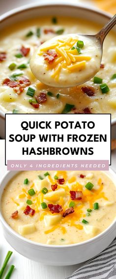 Image for Quick Potato Soup with Frozen Hashbrowns Potato Soup With Frozen Hashbrowns, Quick Potato Soup, Hash Brown Potato Soup, Frozen Hashbrowns, Potato Soup Easy, Diced Potatoes, Cozy Night, Warming Up, Potato Soup