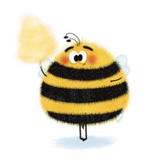 a drawing of a yellow and black bee with a bubble in its mouth on a white background