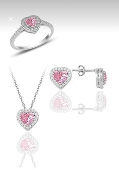 925 sterling silver rhodium-plated heart necklace, earrings, and ring set with zircon stones. Mount Size: 9 mm for earrings, 8.3 mm for the ring. Product Features: Color: Silver,Pink Size/Dimension: 45 cm Package Content: Set of 3 Purity: 925 Sterling Material: Silver What Factors Affect the Tarnishing of Silver Products? Chemical Products: Products containing chemicals - especially those rich in sulfates - can cause the silver material to tarnish very quickly. Contact with sulfate-containing pr Pink And Silver Necklace, Pink Jewelry Sets For Valentine's Day, Sterling Silver Jewelry Sets For Valentine's Day, Heart-shaped Cubic Zirconia Jewelry Sets For Valentine's Day, Pink Sterling Silver Jewelry For Her, Pink Heart-shaped Jewelry With Sparkling Stones, Pink Sterling Silver Jewelry As Gift For Her, Pink Sterling Silver Heart Cut Jewelry, Pink Cubic Zirconia Jewelry For Mother's Day