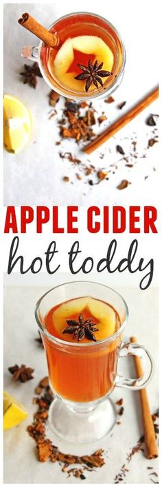 apple cider hot toddy in a glass mug with cinnamon and anise