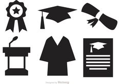 black and white silhouettes of graduation items