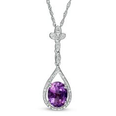 The perfect complement to any elegant style, this pendant will be hand-made exclusively to your order by our skilled jewelers. Please allow 7-9 business days for processing.Product ID: GLD-TA-150632Precious Metal Type: White Sterling Silver Metal Finish: Diamond-Cut, PolishedRhodium: YesStone Type: AmethystStone Color: PurpleStone Shape: Oval Open Frame, Bright Purple, Purple Stones, Amethyst Pendant, Drop Pendant, Amethyst Stone, Diamond Stone, Purple Amethyst, Necklace Designs