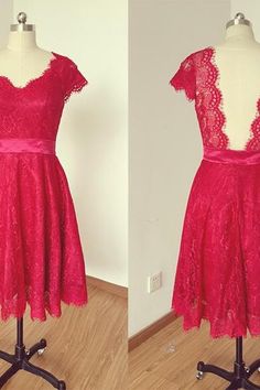 two pictures of a red dress on a mannequin with a white back ground