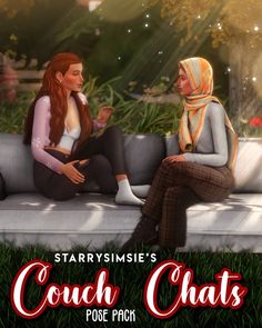 two women sitting on a bench with the caption'couch chats fofe pack '