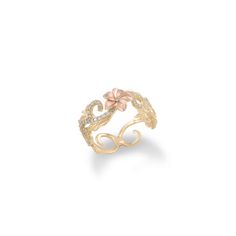 Adorned with tropical flowers, ferns, leaves and intricate scrollwork, our unique Hawaiian Heirloom designs are cherished Island keepsakes with tradition that traces back to Hawai‘i’s Queen Lili'uokalani. Hawaiian Heirloom Plumeria Design Ring 14k Yellow Gold and 14k Rose Gold 8mm Natural Diamond: 0.408 CTW Additional sizes available for special order, contact us Exclusively Made in Hawaiʻi Forever Guarantee (Warranty on the life of the piece) Free Shipping on USA Orders $100 or more Hibiscus Ring, Hawaiian Rings, Hawaiian Earrings, Plumeria Design, Hawaiian Wedding Rings, Flower Wedding Ring, Heirloom Rings, Hawaiian Jewelry, Cool Fits