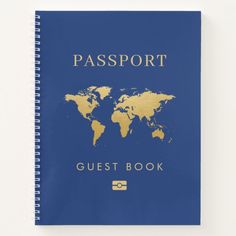 a blue and gold passport book with the world map on it's front cover