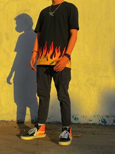 Flame Shirt Outfit Men, Customized Outfits, Otaku Clothes, Blessed Tattoos, Hoodie Outfit Men, Apparel Design Inspiration, Painted Clothes Diy, Shirt Design Inspiration