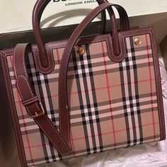 Brand New. Still Has The Tags, Bag And Box It Shipped. Comes With Everything No Marks, Still Smells Brand New. Don’t Ask Me $800 Pretty Firm. Brown Box Bag With Branded Hardware For Daily Use, Brown Box Bag With Gold-tone Hardware For Errands, Elegant Brown Box Bag For Errands, Burberry Tote Bag, Burberry Handbag, Plaid Tote Bag, Burberry Tote, Burberry Plaid, Plaid Tote