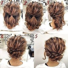 Inspiration de coupes pour les cheveux courts et frisés - TPL: Groom Wedding Hair, Easy Updo Hairstyles Tutorials, Hairstyles Up, Updo Messy, Sanggul Modern, Updo Hairstyles Tutorials, Simple Prom Hair, Up Dos