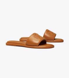 Double T Sport Slide: Women's Designer Sandals | Tory Burch Tory Burch Slides, Miller Sandal, Square Toe Sandals, Woven Sandals, Tory Burch Sandals, Small Boutique, Footwear Design Women, Designer Sandals, Comfortable Sandals