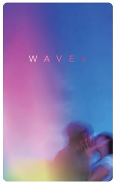 two people kissing in front of a blue and pink background with the words waves on it